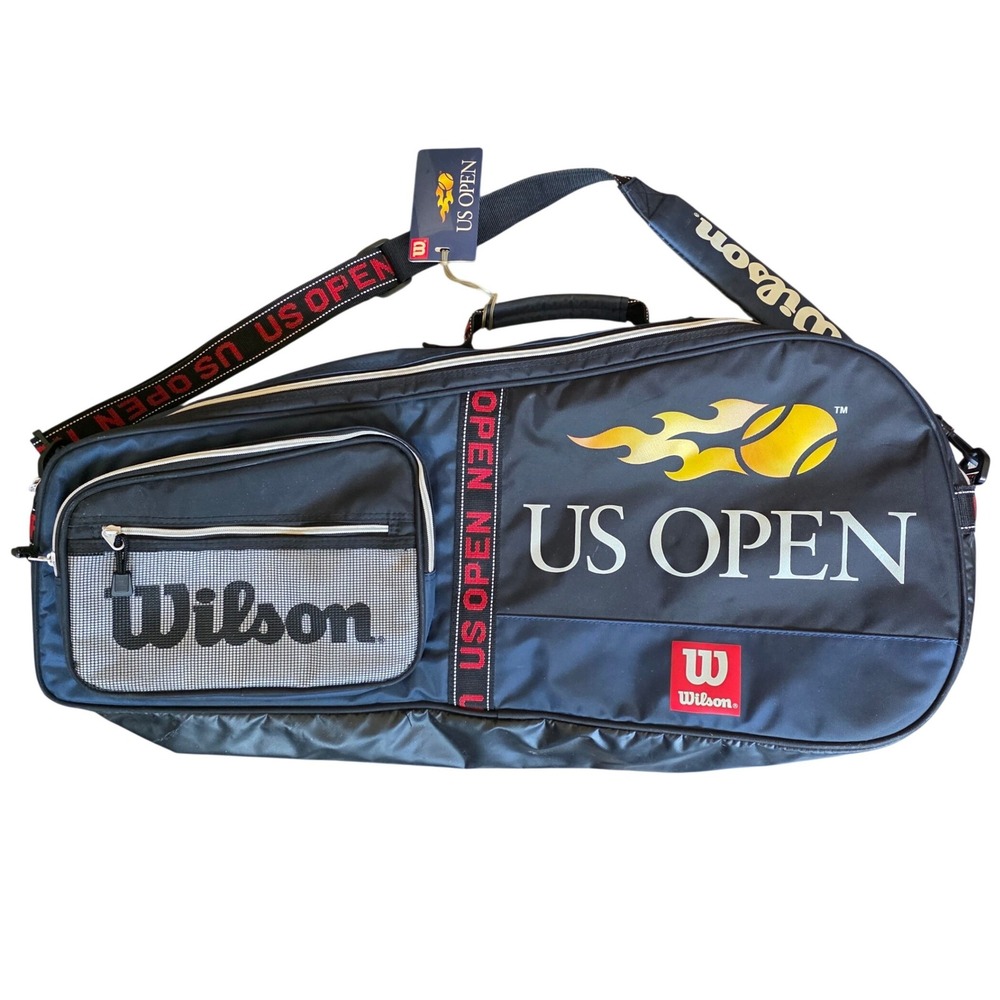VTG Y2K Wilson US Open Tennis Racket Bag Navy Blue Dual Compartment Padded Strap
